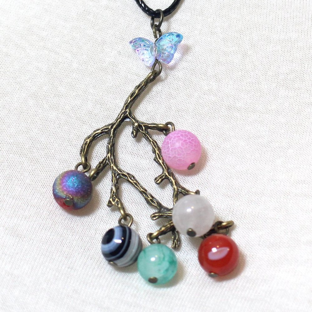 🌟🌟 Brass Bronze Inlay 7 Chakra Beads Branch Necklace 🌟🌟